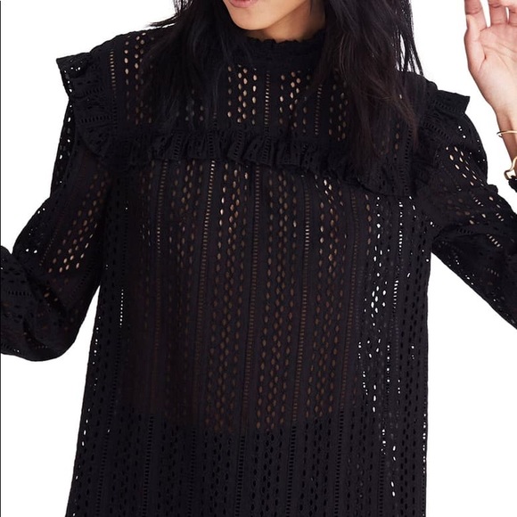 Madewell Tops - Madewell black eyelet blouse size large EUC